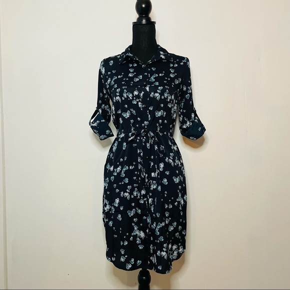 Maison Jules Blue Floral Long Sleeve Dress - Picture 1 of 11